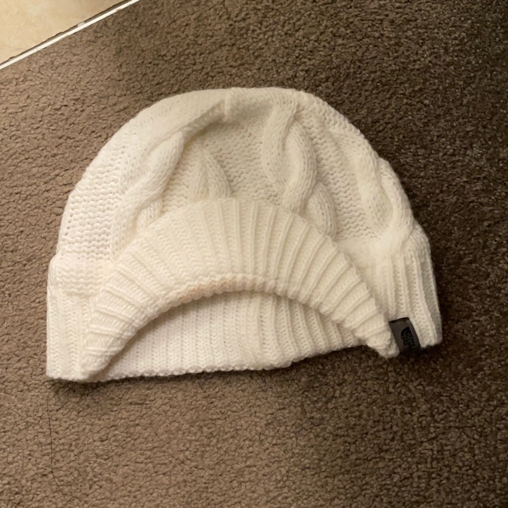 Women's white North Face winter hat